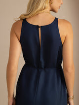 [Donkerblauw] SilkSilky-NL Sleeveless Crew Neck Jurk 006