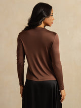 [Koffie] SilkSilky-NL Long Sleeve Crew Hals Dames T-Shirt 002