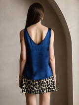 [Donkerblauw] SilkSilky-NL Sleeveless V Neck Cami-Top 002