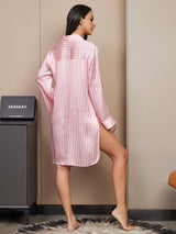 [Roze] SilkSilky-NL Long Sleeve Notch Collar Slaap Hemd 002