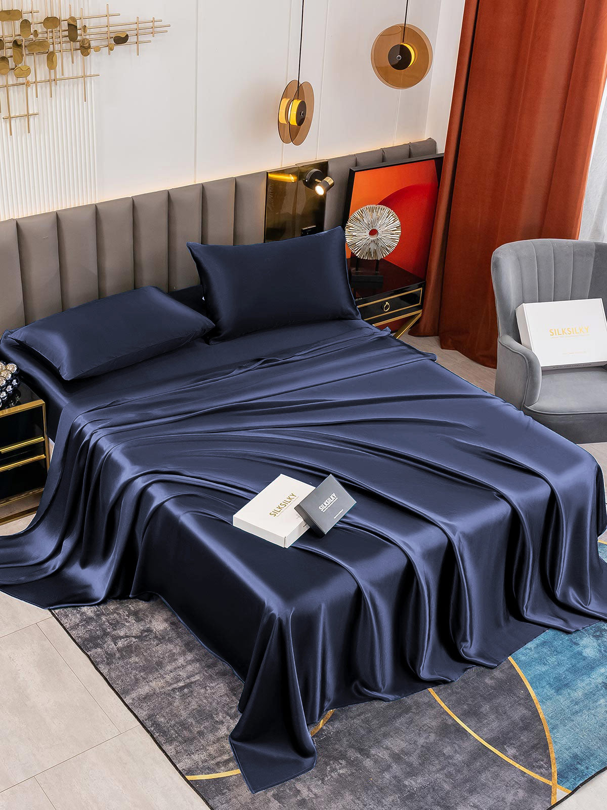 SilkSilky NL 19Momme Pure Silk Bedding Set Donkerblauw 001