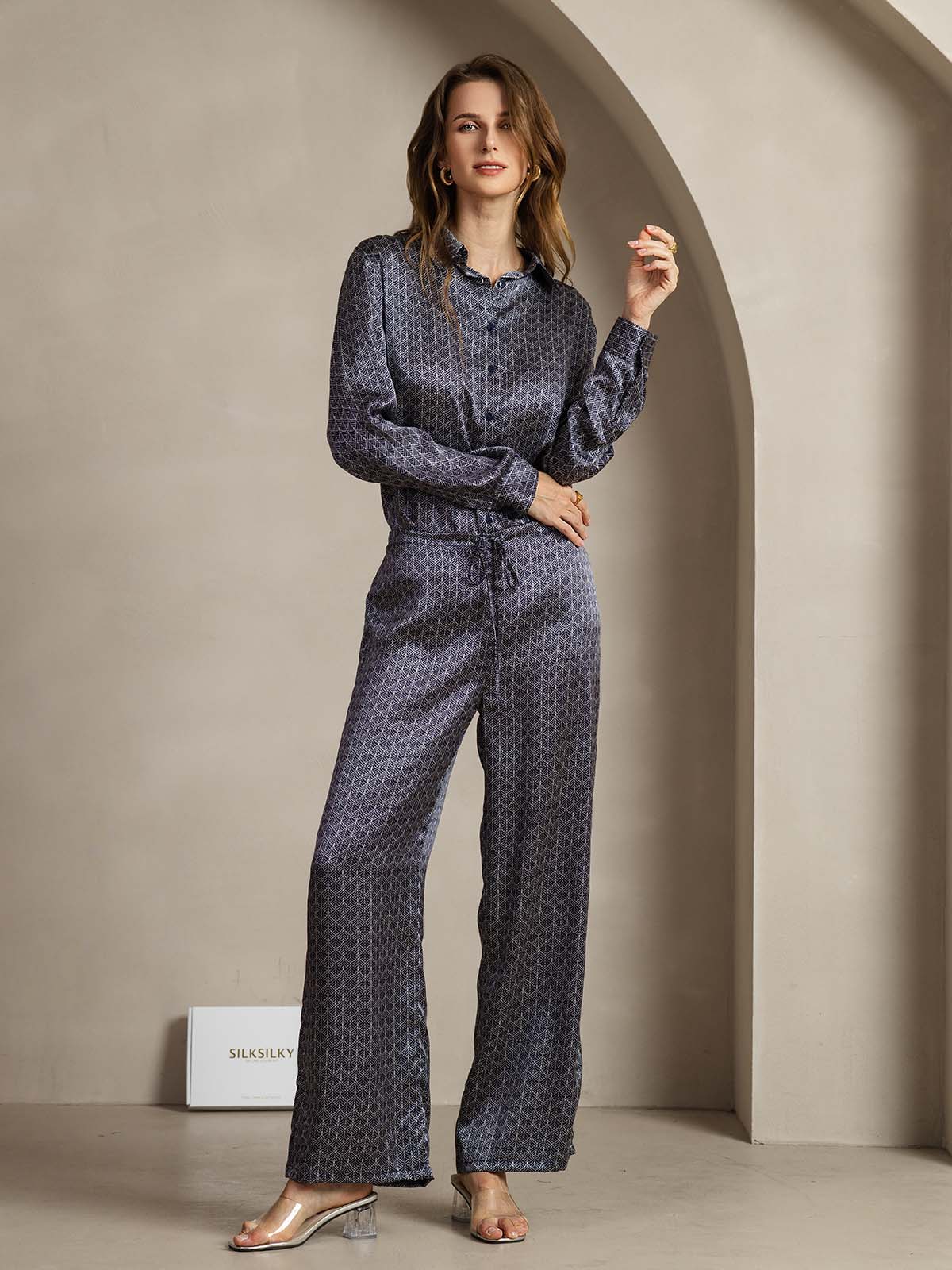 [Marine Ginkgo] SilkSilky-NL 19Momme Zijde Womens Pants 003