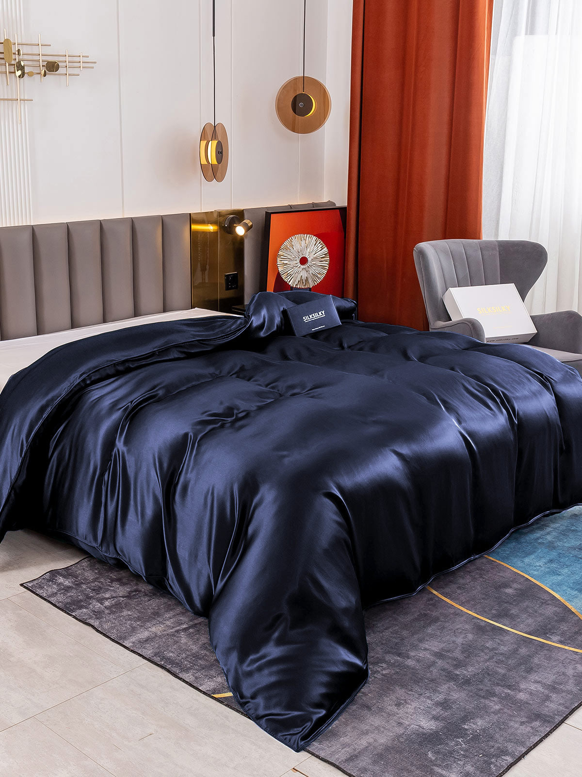 SilkSilky NL 19Momme Pure Silk Duvet Cover Donkerblauw 001