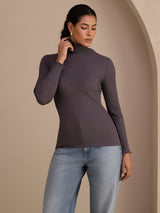 [Donkergrijs] SilkSilky-NL Long Sleeve Turtle Neck Dames T-Shirt 003