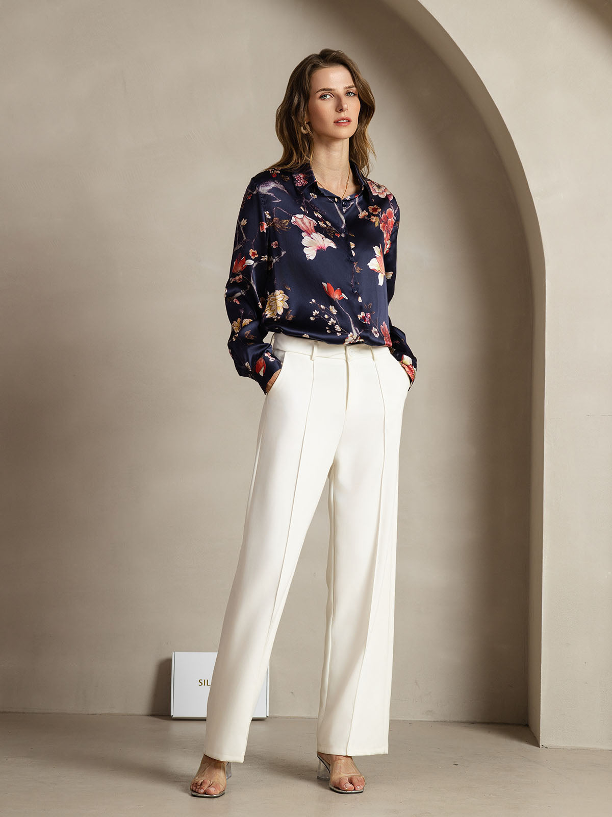 [Marine Bloemen] SilkSilky-NL Zijde Kraag Dames Blouse 003