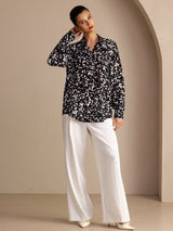 [Zwarte Spikkel] SilkSilky-NL Long Sleeve Lapel Collar Blouse 004