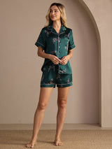 [Smaragd Zebra] SilkSilky-NL Short Sleeve Lapel Collar Dames Pyjama Set 006
