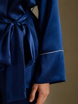 [Donkerblauw] SilkSilky-NL Long Sleeve Shawl Collar Dames Pyjama Set 004