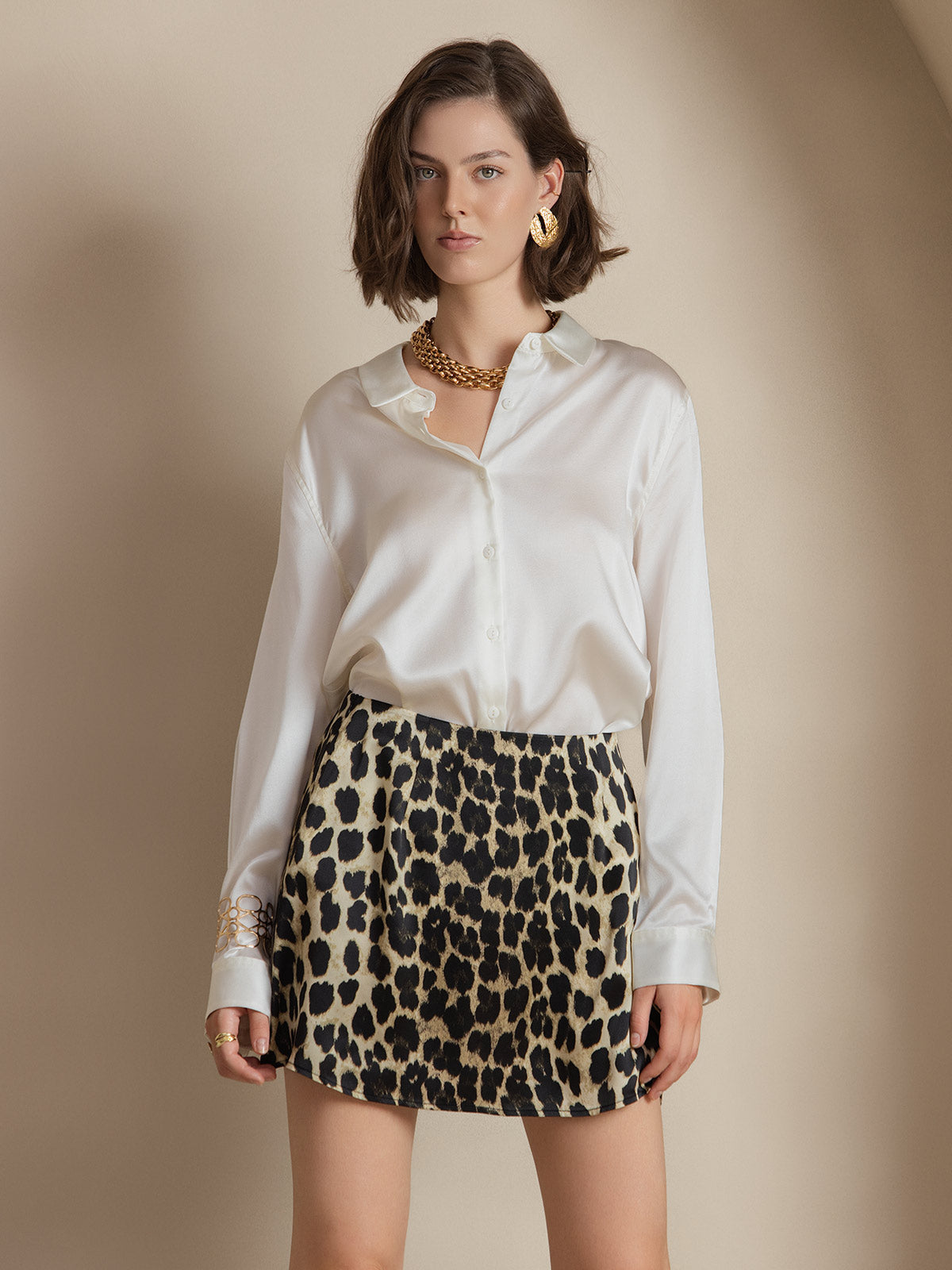 [Wit] SilkSilky-NL Zijde Lange Mouw Kraag Dames Blouse 001