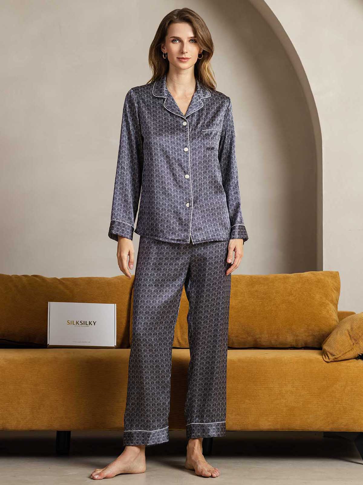 [Marine Ginkgo] SilkSilky-NL Womens Pajamas 001