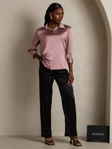 [Bleek Mauve] SilkSilky-NL 3/4 Sleeve Lapel Collar Dames Blouse 006