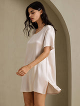 [Beige] SilkSilky-NL Half Sleeve V Neck Nachthemd 001