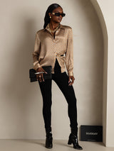 [Floral] SilkSilky-NL Long Sleeve Lapel Collar Dames Blouse 008