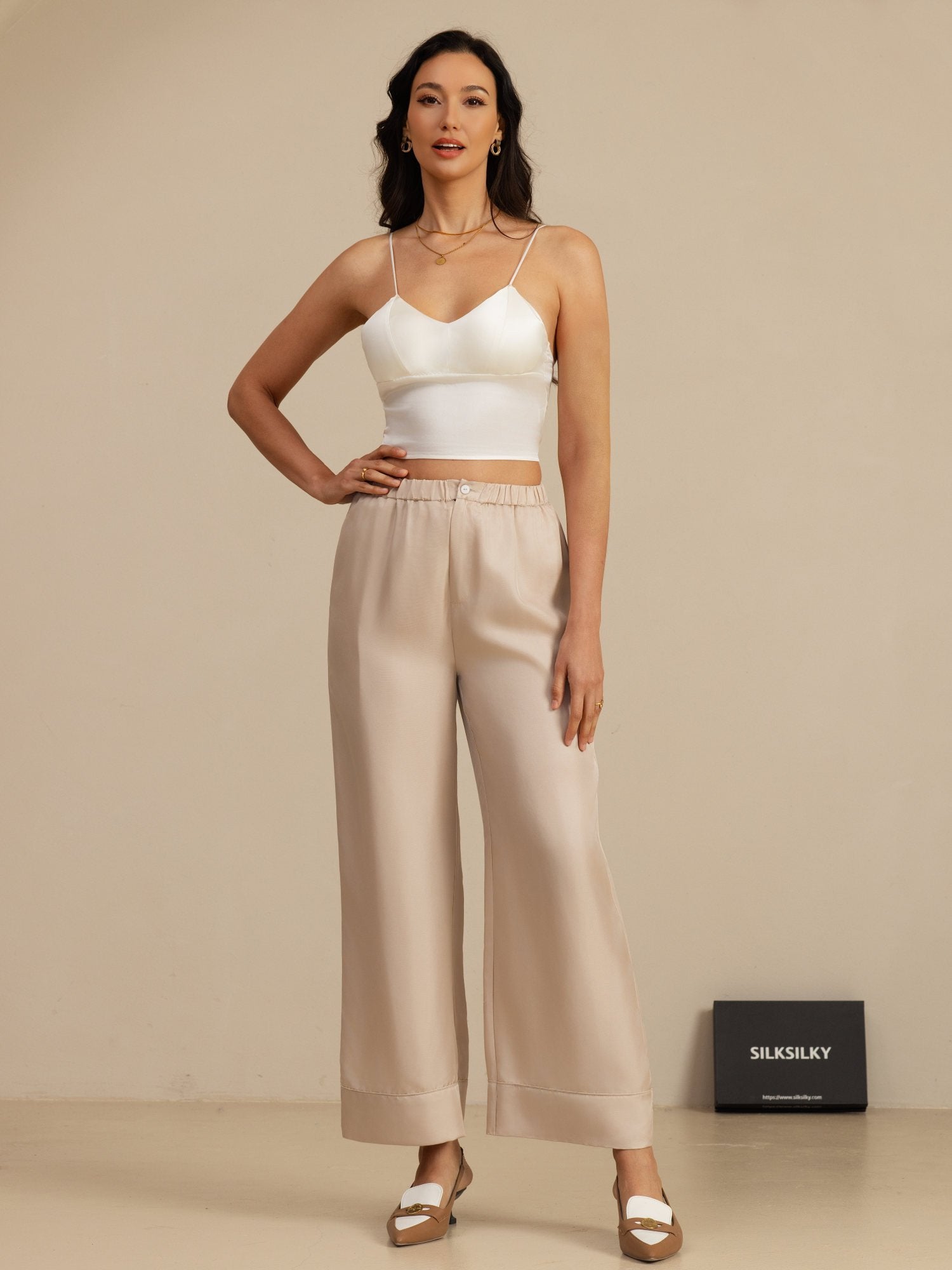 [Tan] SilkSilky-NL 18Momme Womens Pants 005