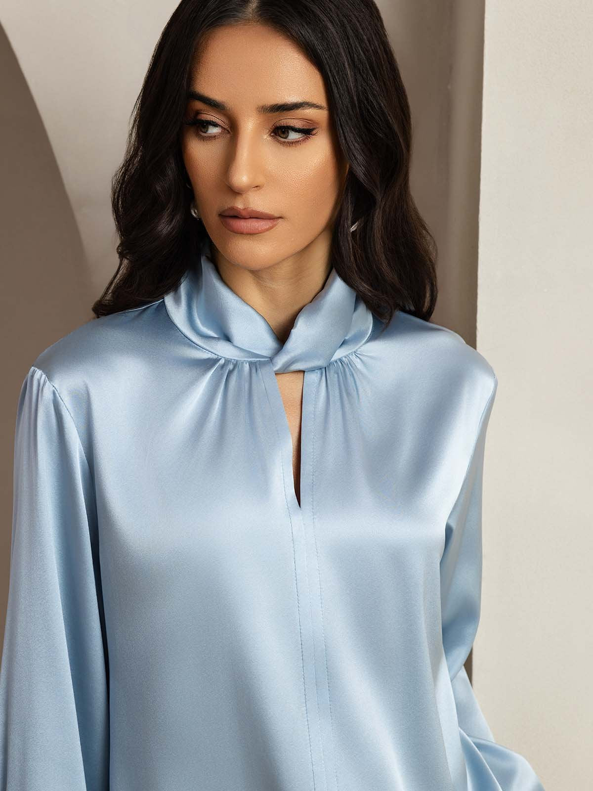 [GrijsachtigBlauw] SilkSilky-NL 19Momme Zijde Womens Shirt 003