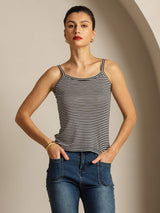 [Zwarte Streep] SilkSilky-NL Square Neck Cami-Top 006