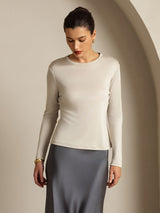 [Grijs] SilkSilky-NL Lange Mouw Crew Hals Dames T-Shirt 011