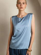 [Grijsachtig Blauw] SilkSilky-NL Sleeveless Round Neck Cami-Top 004