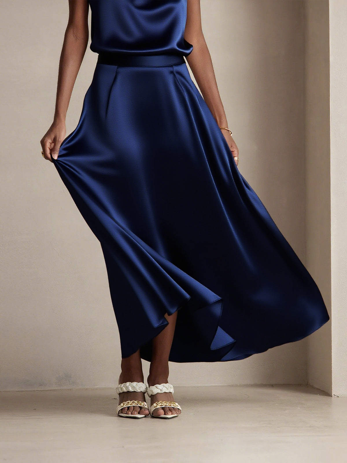 [Donkerblauw] SilkSilky-NL 19Momme Zijde Skirt 005