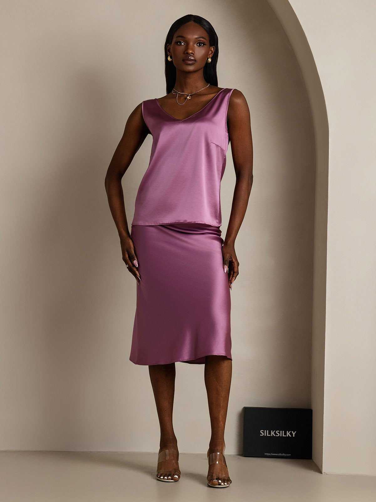 [Donkerpaars] SilkSilky-NL 19Momme Zijde Camisoles 005