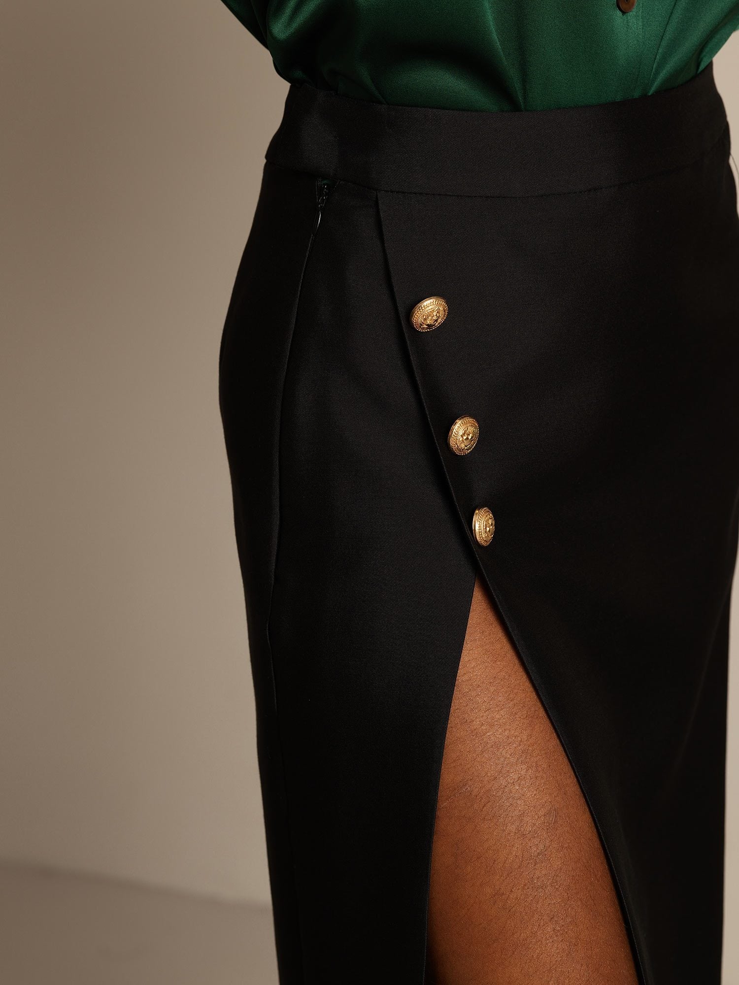 [Zwart] SilkSilky-NL 32Momme Silk-Wool Blend Skirt 004,