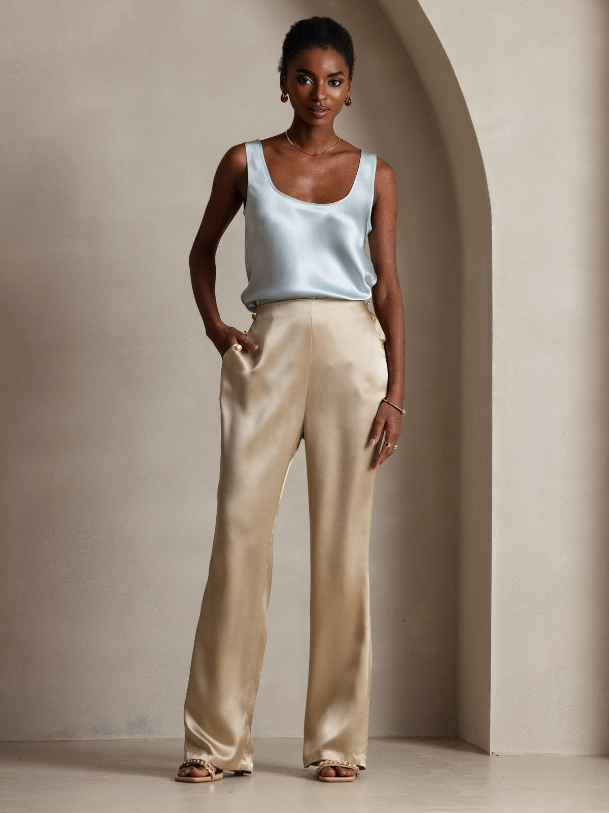 [Champagne] SilkSilky-NL 19Momme Zijde Womens Pants 010