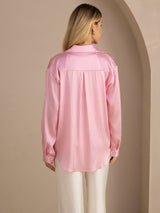 [Roze Krijtstreep] SilkSilky-NL Long Sleeve Lapel Collar Dames Blouse 002