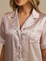 [Roze Hart Geo] SilkSilky-NL Korte Mouw Dames Pyjama Set 004
