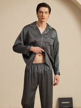 [Zwarte Ginkgo] SilkSilky-NL 19Momme Lange Mouw Heren Pyjama Set 004