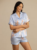 [Lichtblauw] SilkSilky-NL 19Momme Korte Mouw Notchkraag Dames Pyjama Set 003