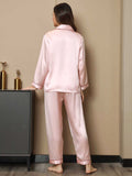 SilkSilky-NL Lange Mouw Revers Dames Pyjama Set Roze 002