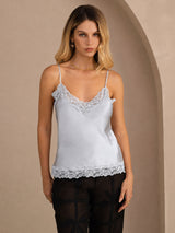 [Grijsachtig Blauw] SilkSilky-NL V Neck Cami-Top 003