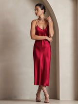[Wijn] SilkSilky-NL Spaghetti Strap V Neck Jurk 006