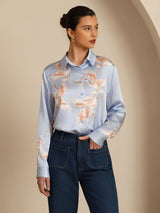[Lichtblauw] SilkSilky-NL Long Sleeve Lapel Collar Dames Blouse 003