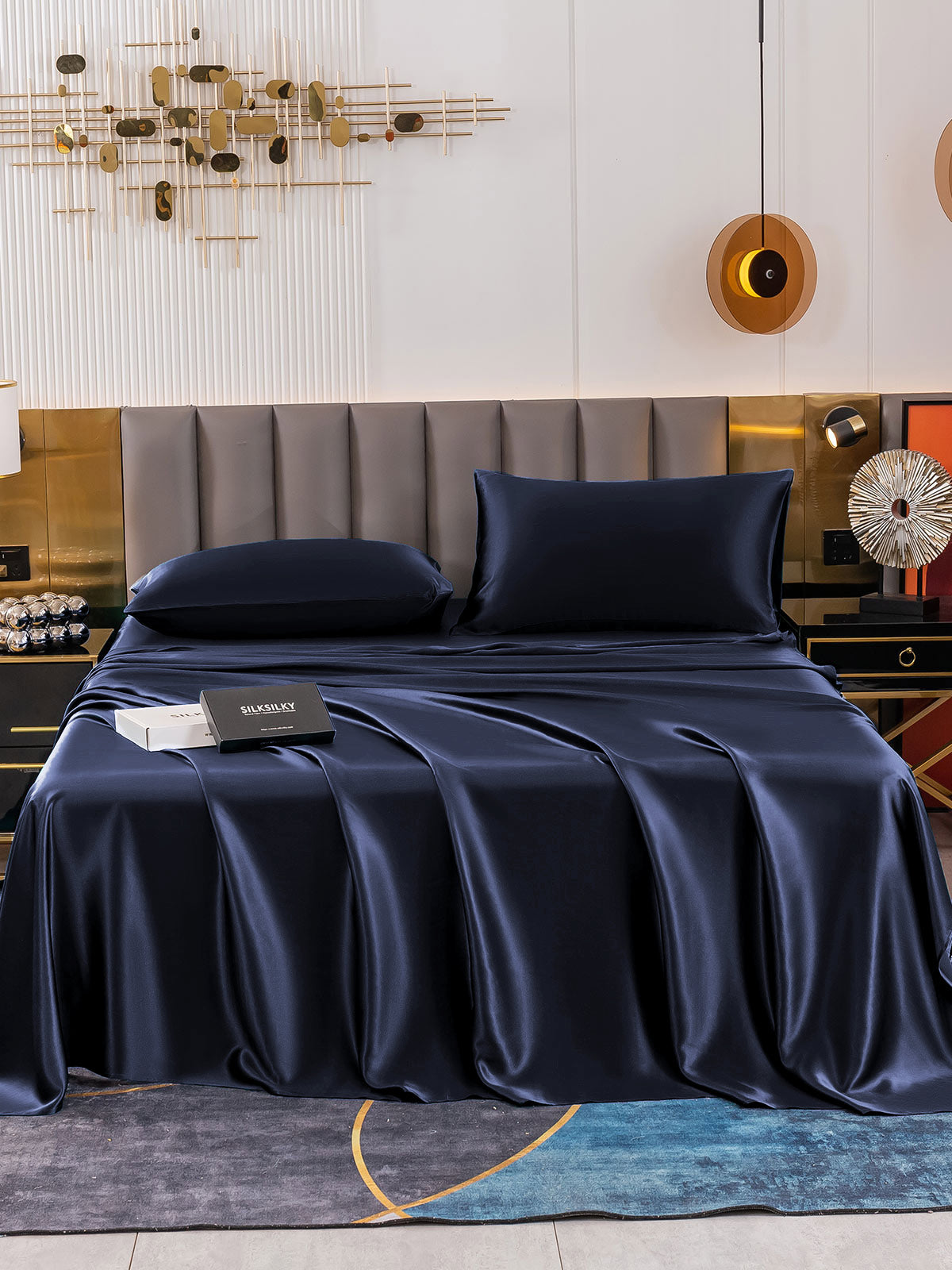 SilkSilky NL 19Momme Pure Silk Bedding Set Donkerblauw 002