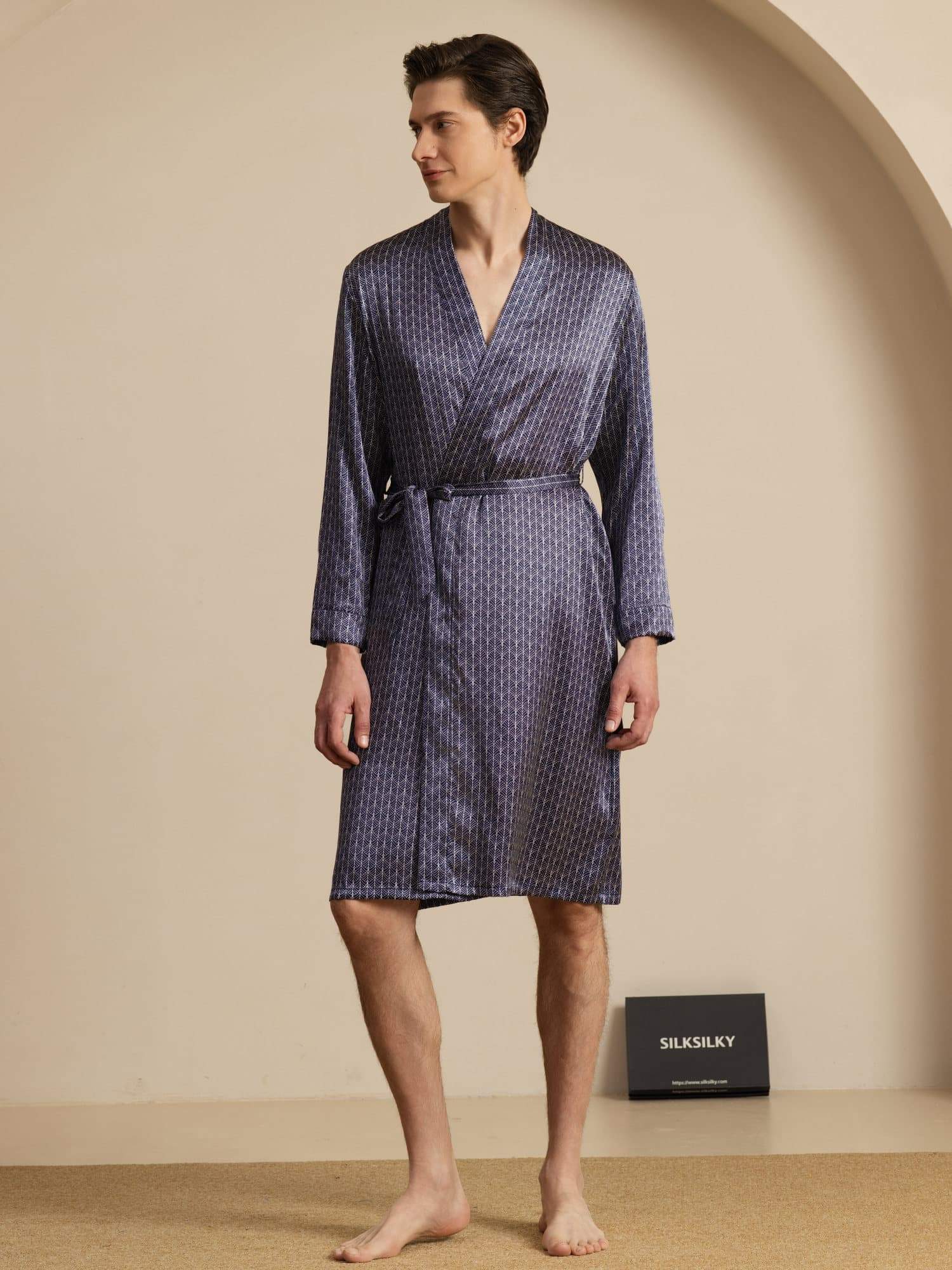 [Marine Ginkgo] SilkSilky-NL Long Sleeve V Neck Heren Kamerjas 003