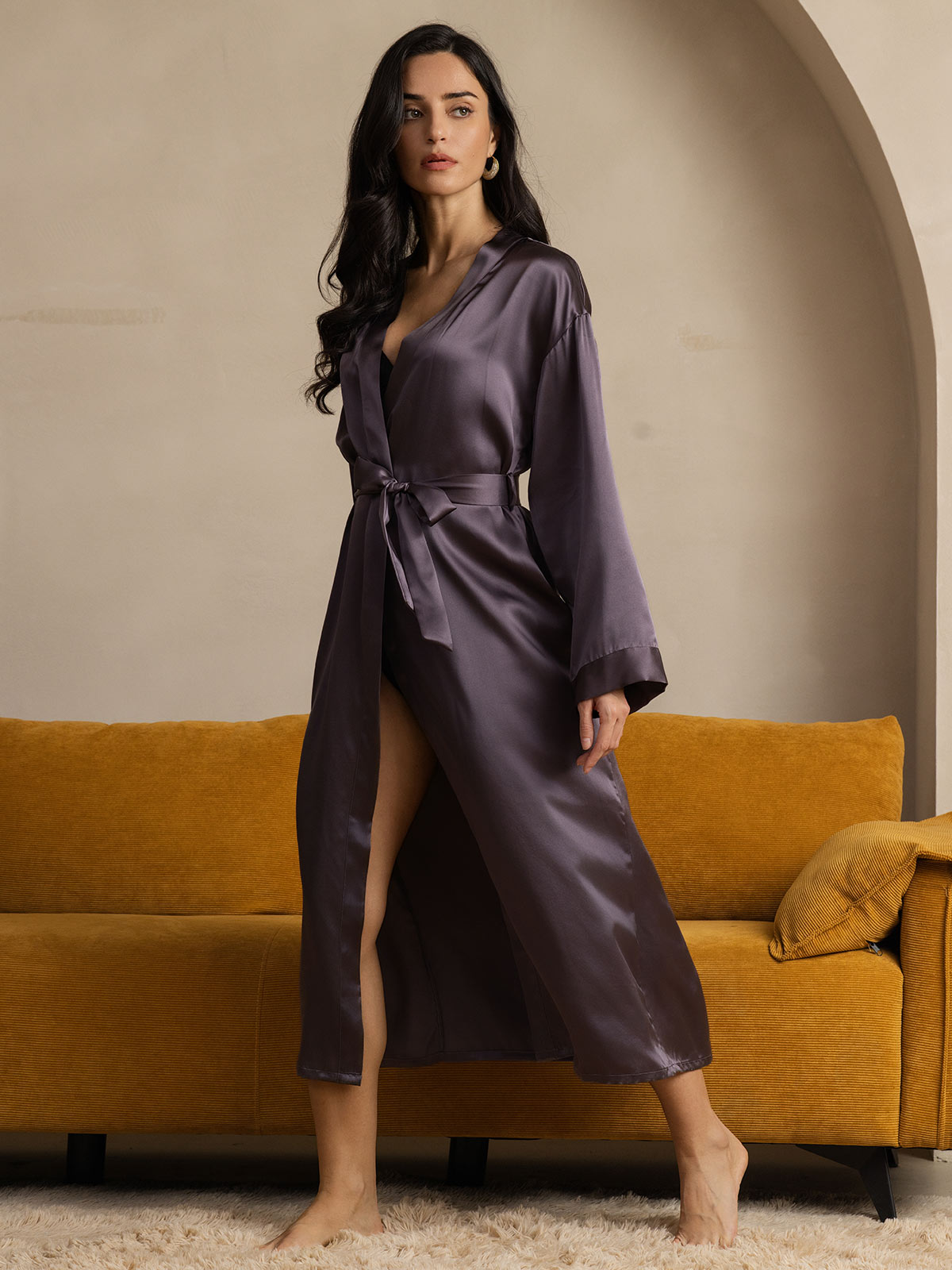 [Paars Grijs] SilkSilky-NL Womens Robe 004