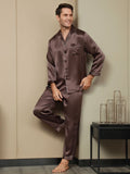 SilkSilky-NL Lange Mouw Revers Heren Pyjama Set Koffie 004