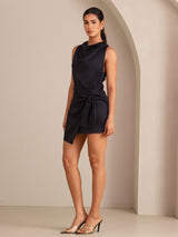 [Zwart] SilkSilky-NL Sleeveless Cowl Neck Jurk 006