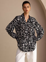 [Zwarte Spikkel] SilkSilky-NL Long Sleeve Lapel Collar Blouse 003