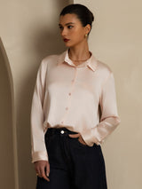 [Lichtroze] SilkSilky-NL Long Sleeve Lapel Collar Dames Blouse 008