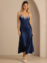 [Blauw] SilkSilky-NL Spaghetti Strap V Neck Jurk 007