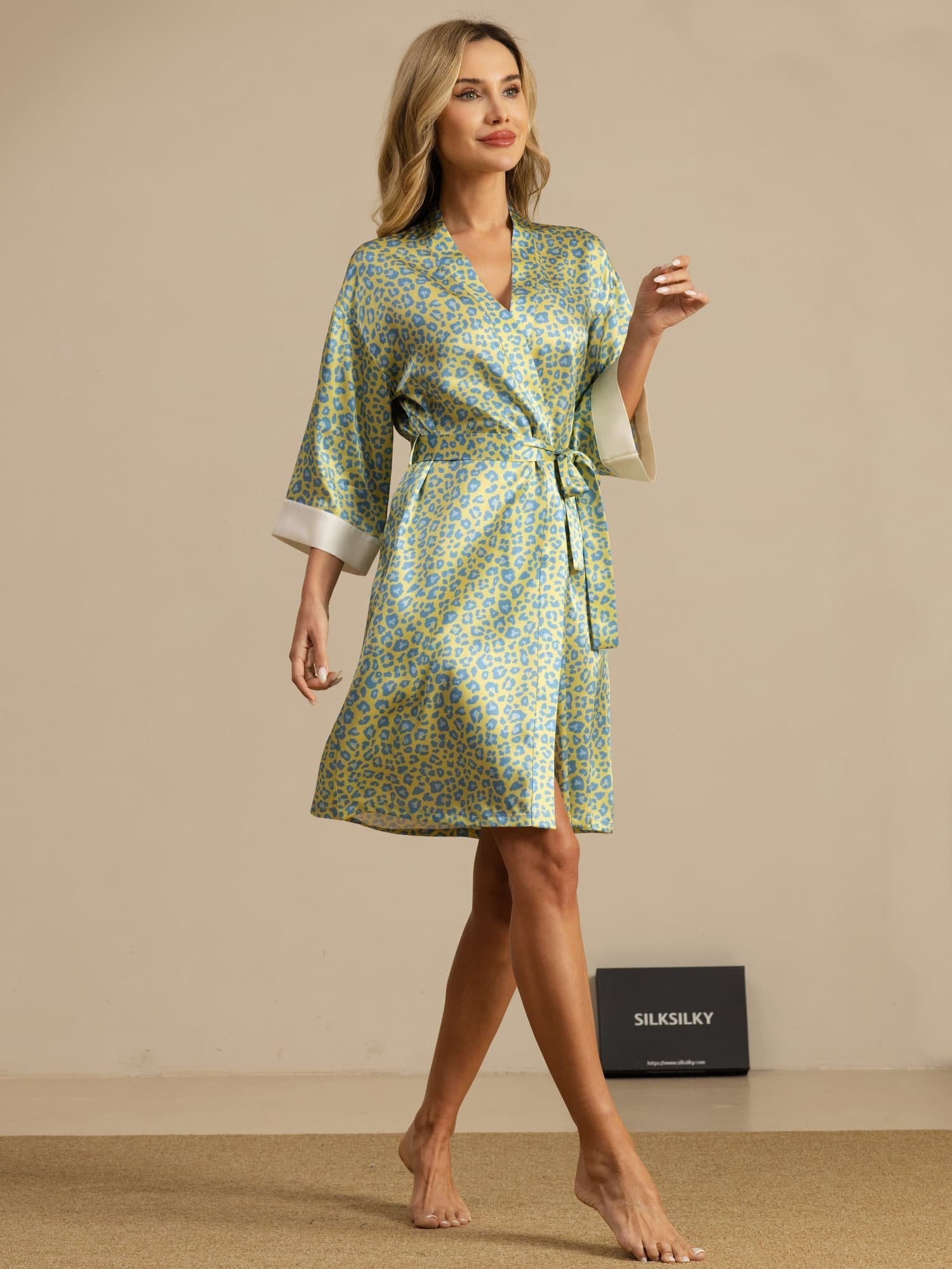 [Groene Luipaard] SilkSilky-NL 19Momme 3/4 Mouw Dames Kamerjas 007