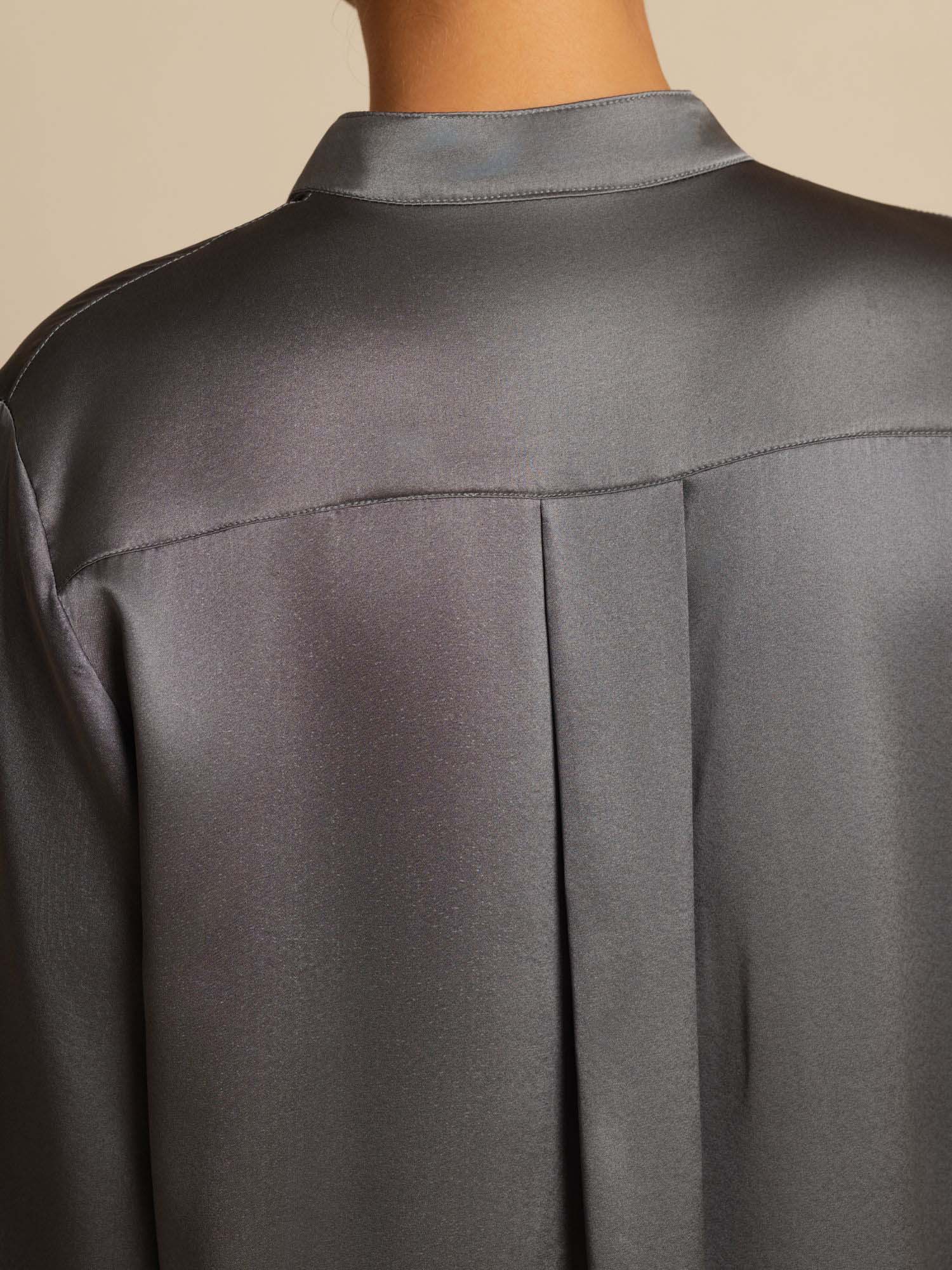 [Donkergrijs] SilkSilky-NL 19Momme Lange Mouw Staande Kraag Blouse 007