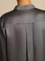 [Donkergrijs] SilkSilky-NL 19Momme Lange Mouw Staande Kraag Blouse 007