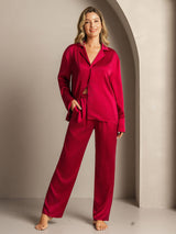 [Wijn] SilkSilky-NL 19Momme Lange Mouw Notchkraag Dames Pyjama Set 003