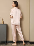 SilkSilky NL Pure Silk Korte Mouw Revers Dames Pyjama Set Lichtroze 003