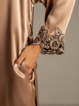 [Bruin] SilkSilky-NL 3/4 Sleeve V Neck Nachthemd&Kamerjas Set 005