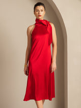 [Rode] SilkSilky-NL 19Momme Stretch Silk Charmeuse Sleeveless Tie Neck Jurk 003