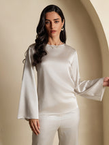 [Lichtgrijs] SilkSilky-NL Long Sleeve Boat Neck Blouse 001